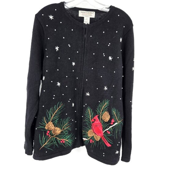 Heirloom Collectibles Sweater Womens 2X Cardinal Christmas Embroidered Zip Up - Picture 1 of 11